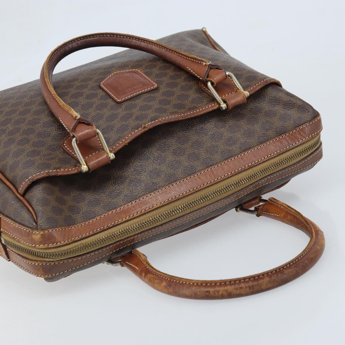 CELINE Macadam Canvas Hand Bag PVC Leather Brown Gold Auth 174520