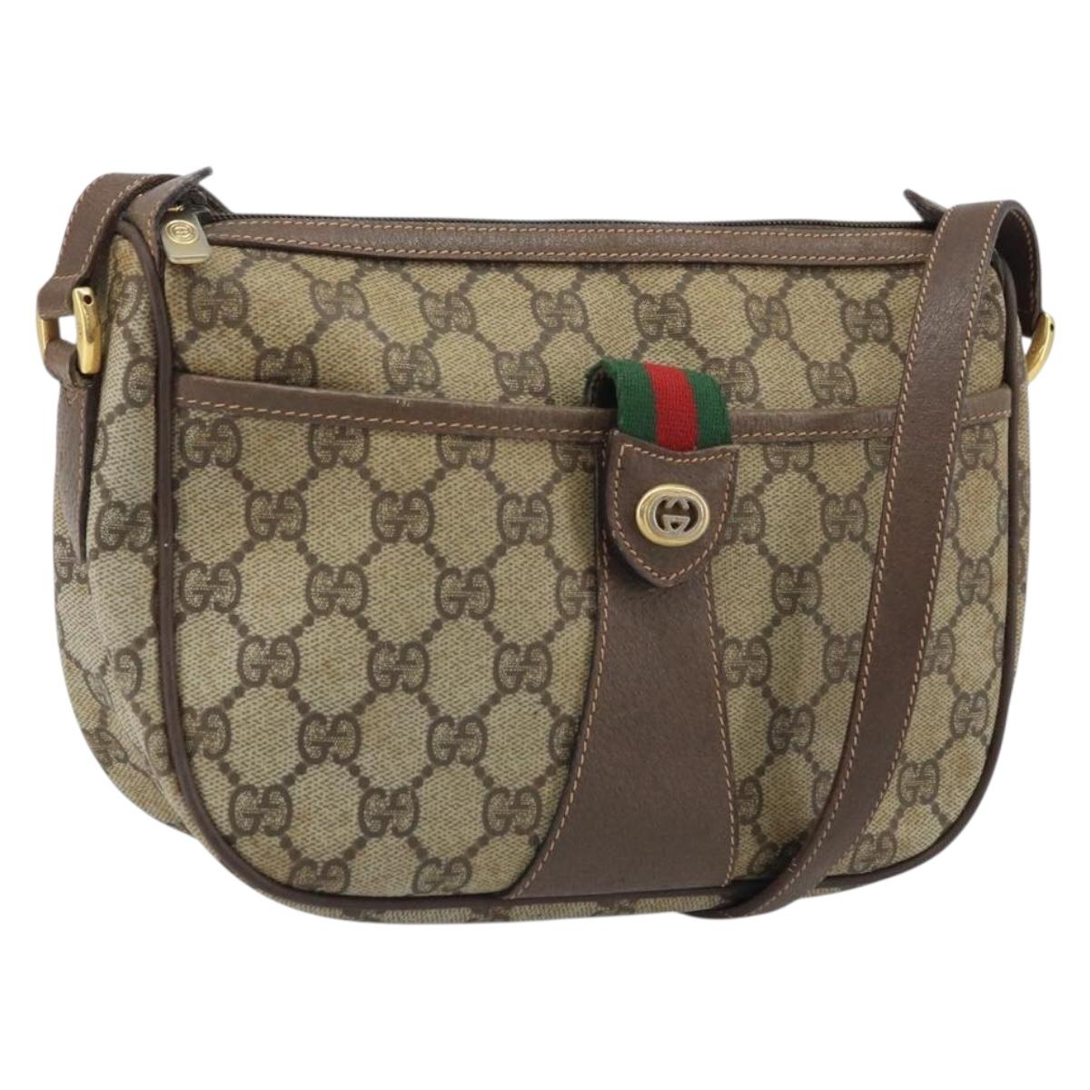 GUCCI GG Supreme Web Sherry Line Bag PVC Beige Gold 89 02 032 Auth 174526