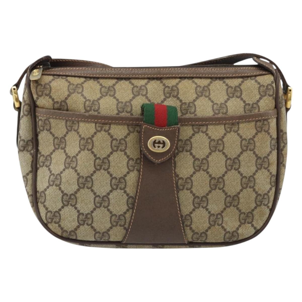 GUCCI GG Supreme Web Sherry Line Bag PVC Beige Gold 89 02 032 Auth 174526