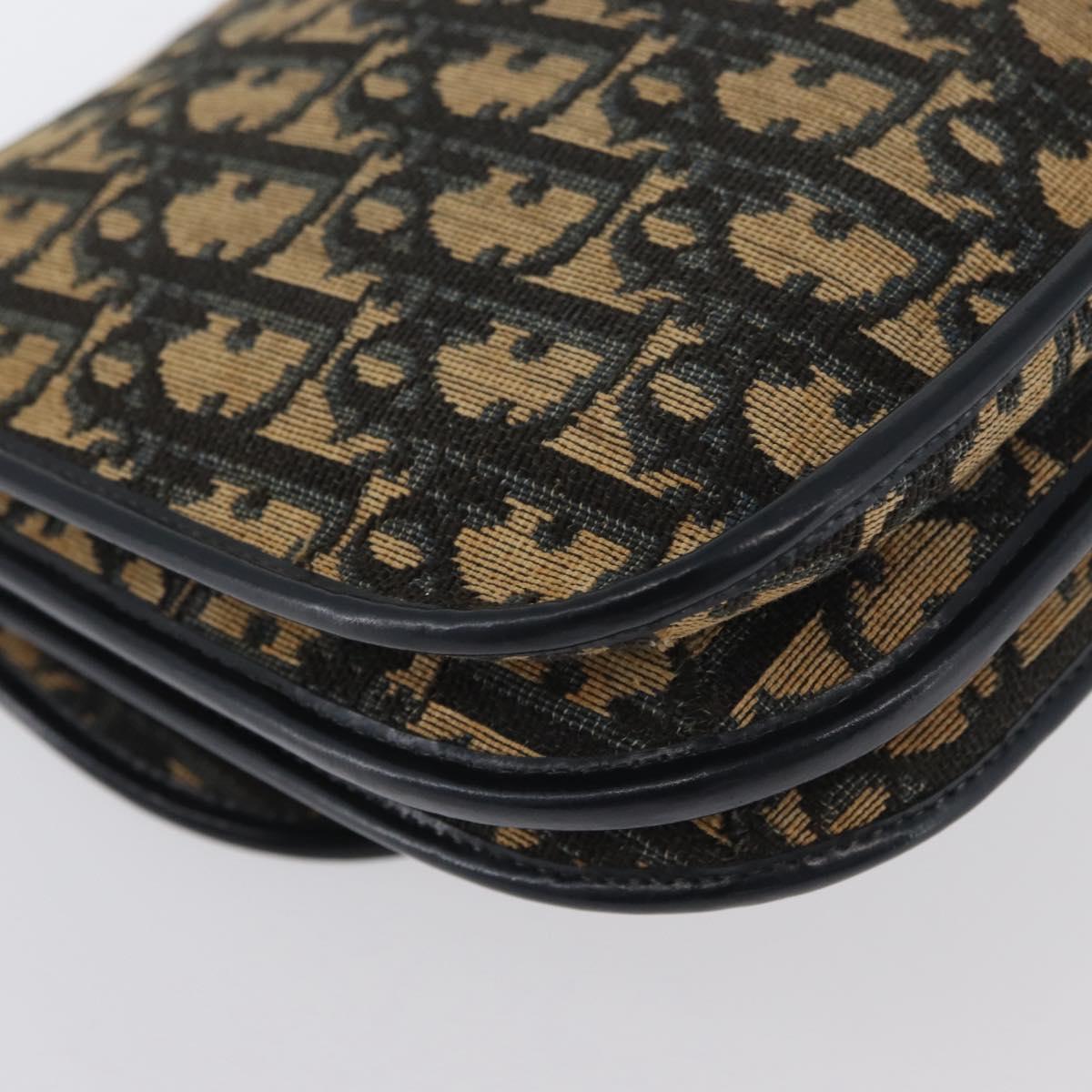 Christian Dior Trotter Canvas Shoulder Bag Navy Gold Auth 174528