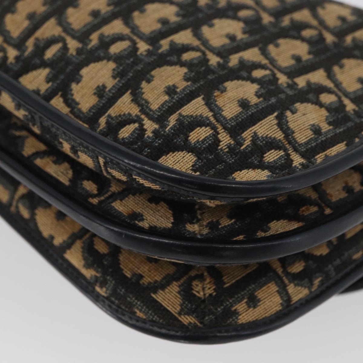 Christian Dior Trotter Canvas Shoulder Bag Navy Gold Auth 174528