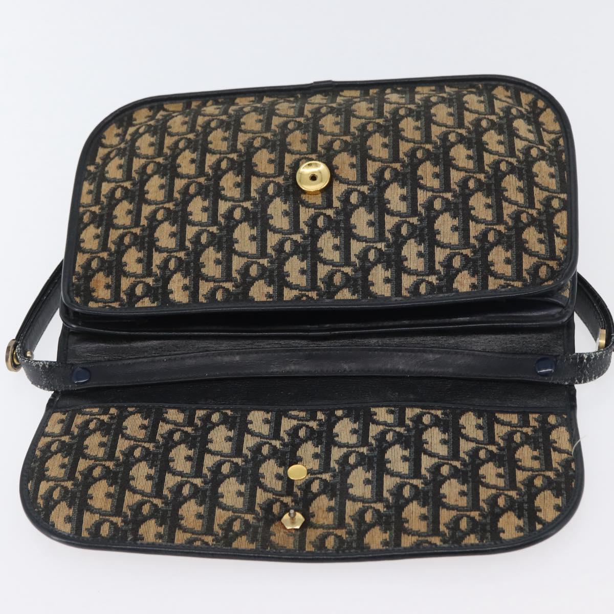 Christian Dior Trotter Canvas Shoulder Bag Navy Gold Auth 174528