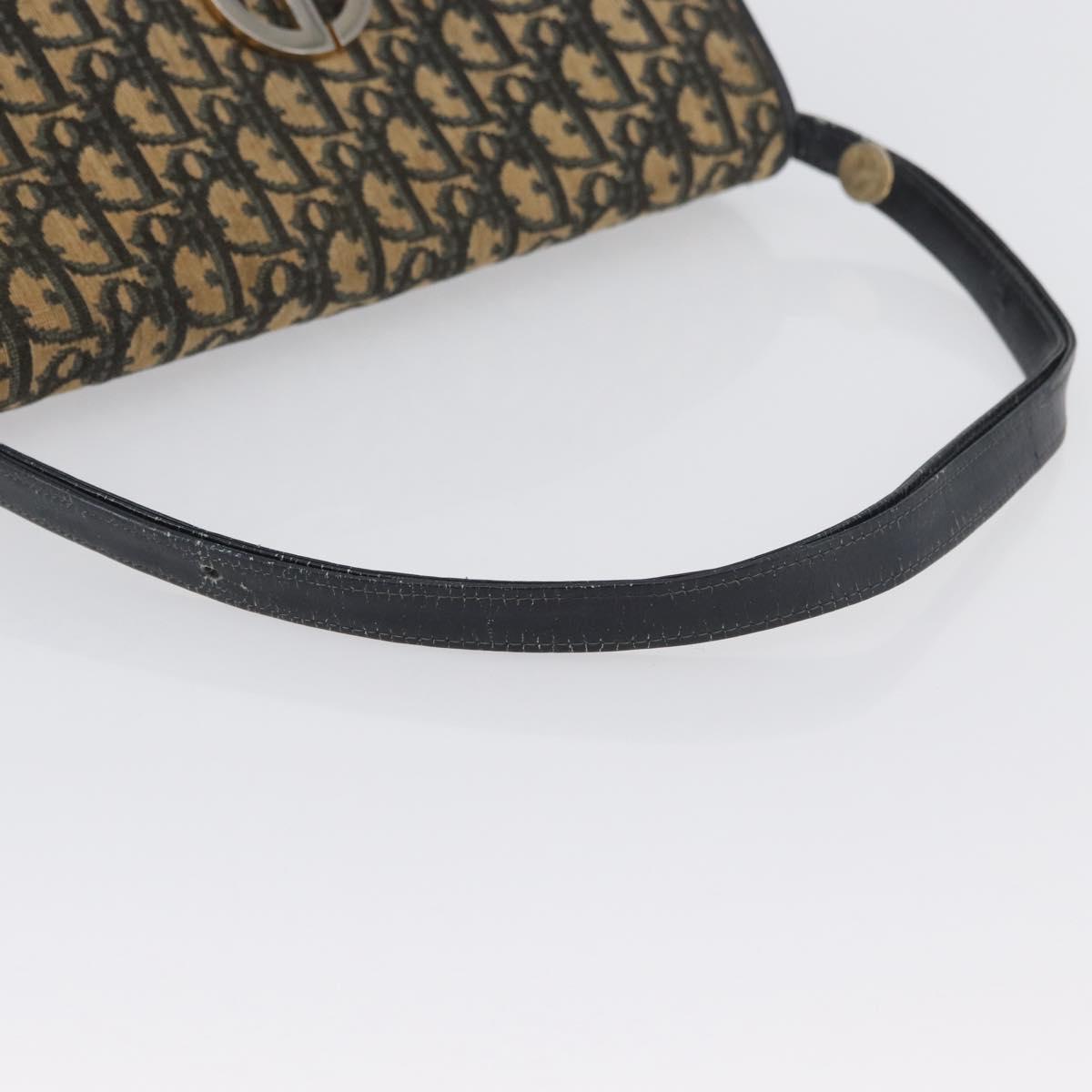 Christian Dior Trotter Canvas Shoulder Bag Navy Gold Auth 174528