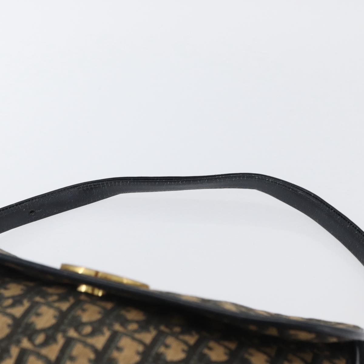 Christian Dior Trotter Canvas Shoulder Bag Navy Gold Auth 174528
