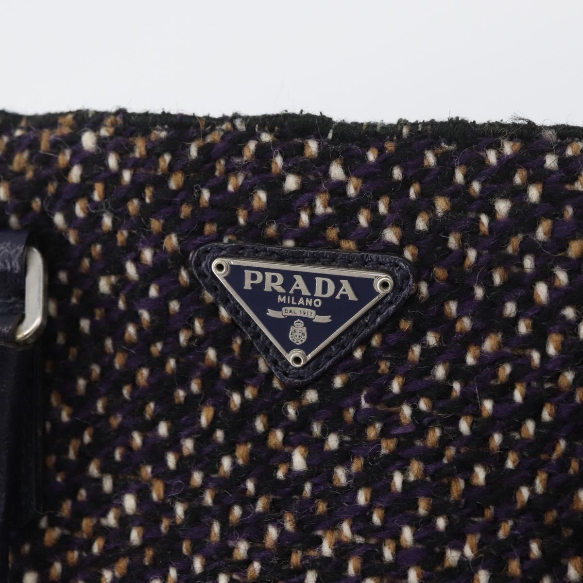PRADA Hand Bag Cotton Leather Purple Silver Auth 174534