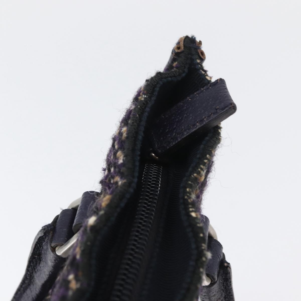 PRADA Hand Bag Cotton Leather Purple Silver Auth 174534