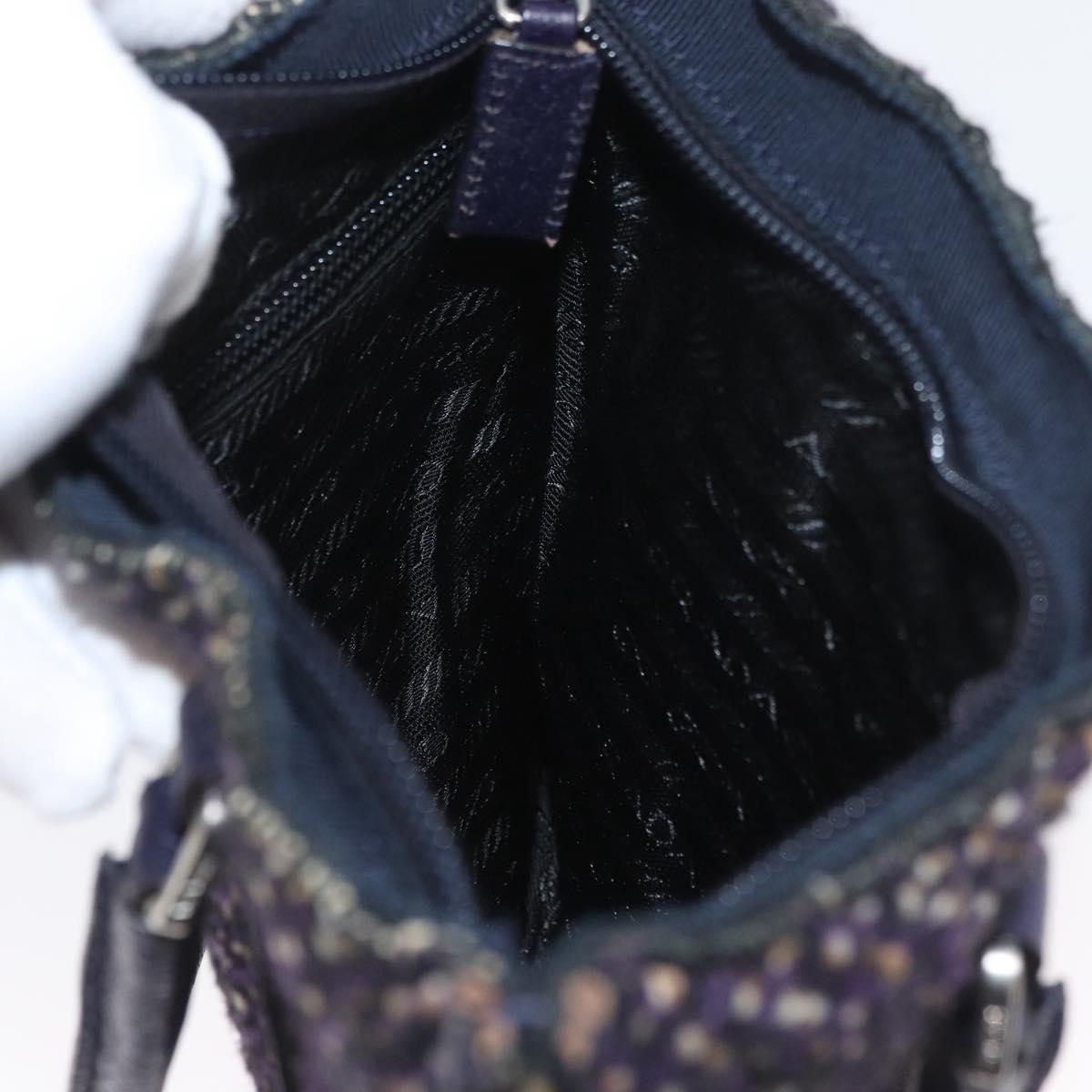 PRADA Hand Bag Cotton Leather Purple Silver Auth 174534