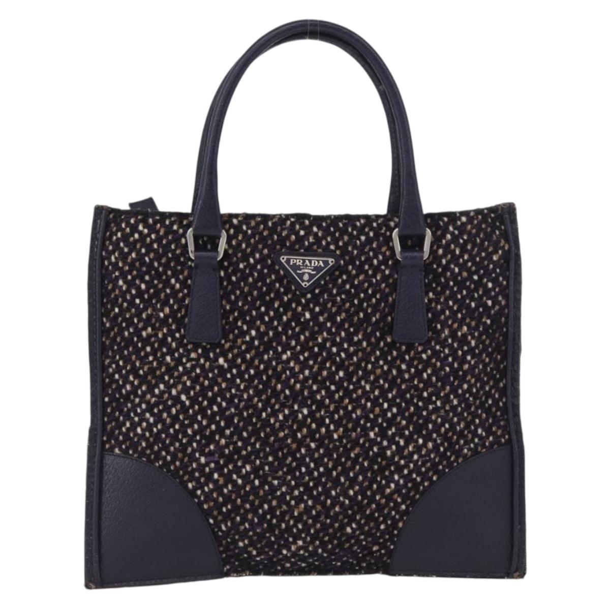 PRADA Hand Bag Cotton Leather Purple Silver Auth 174534