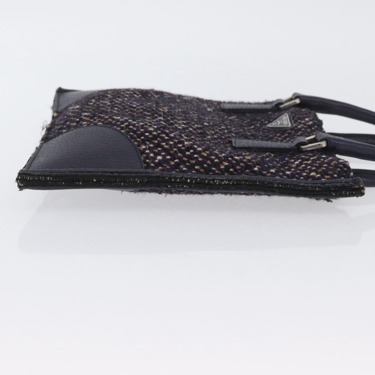 PRADA Hand Bag Cotton Leather Purple Silver Auth 174534