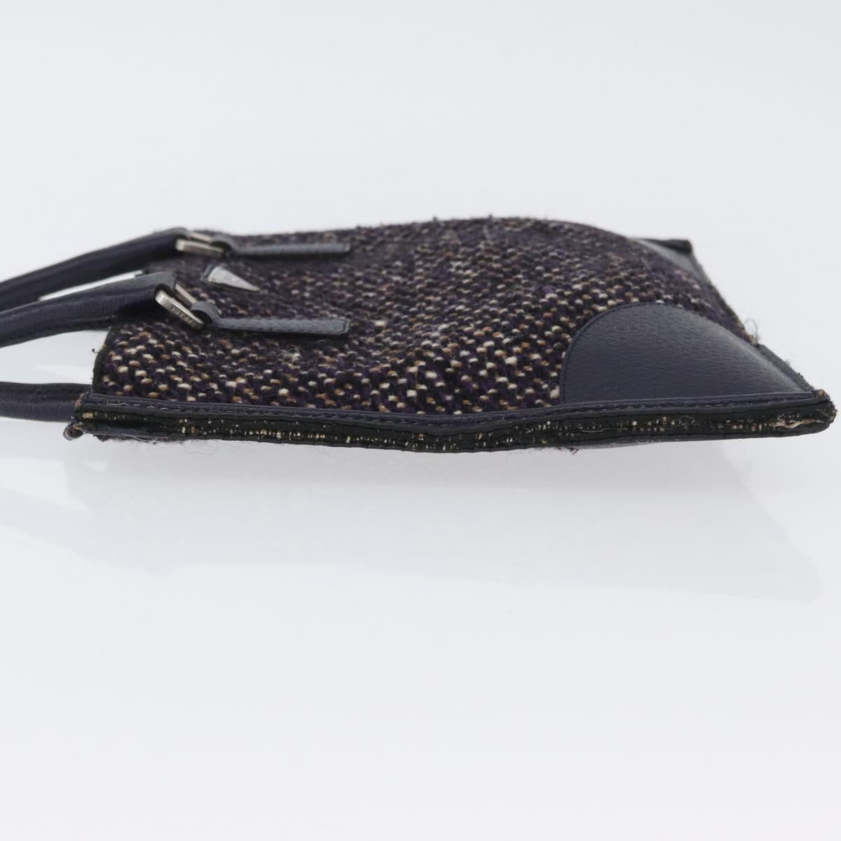 PRADA Hand Bag Cotton Leather Purple Silver Auth 174534