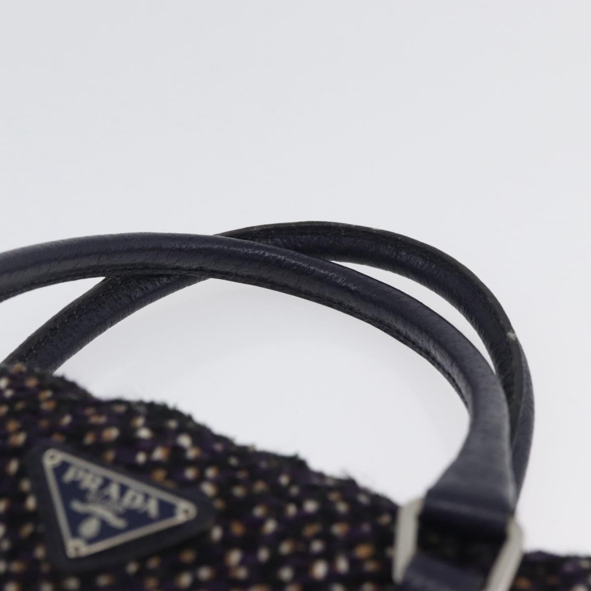 PRADA Hand Bag Cotton Leather Purple Silver Auth 174534