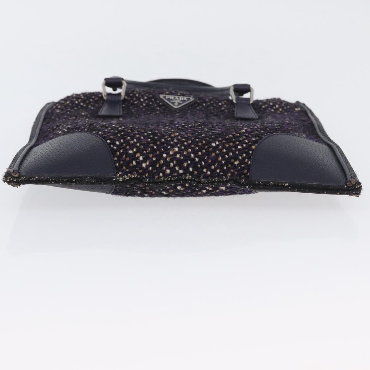 PRADA Hand Bag Cotton Leather Purple Silver Auth 174534