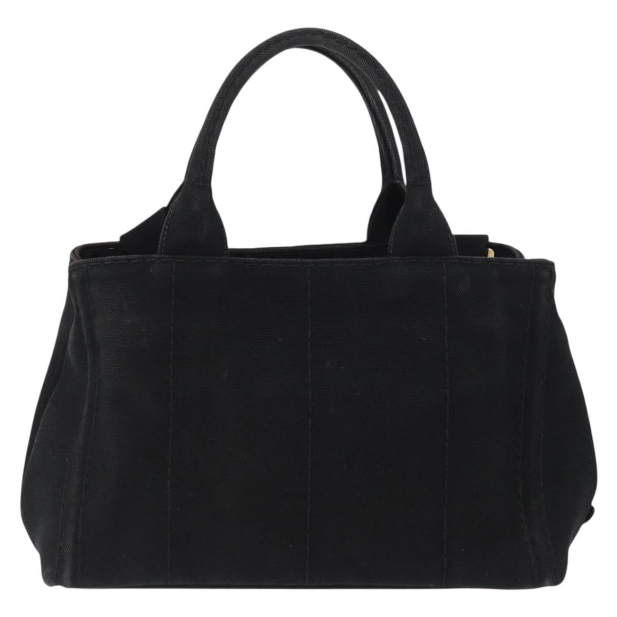 PRADA Canapa PM Hand Bag Canvas 2way Black Gold Auth 174537