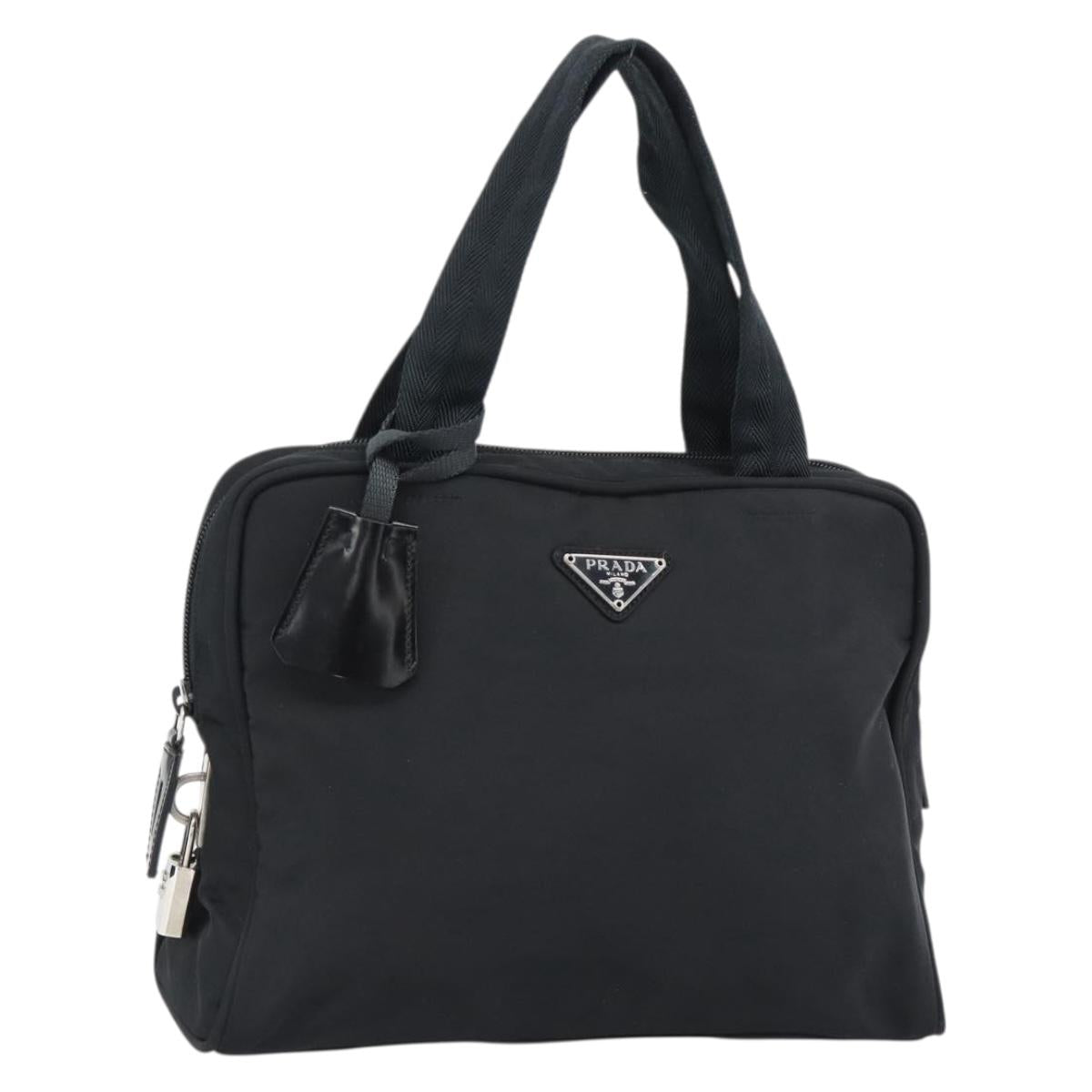 PRADA Hand Bag Nylon Black Silver Auth 174539