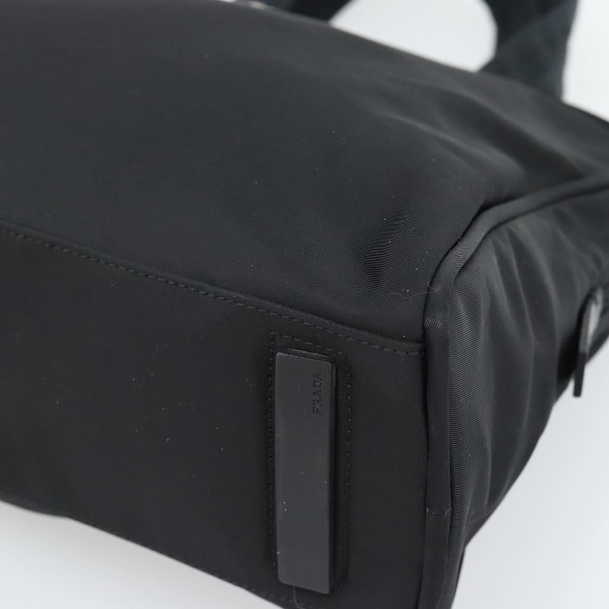 PRADA Hand Bag Nylon Black Silver Auth 174539