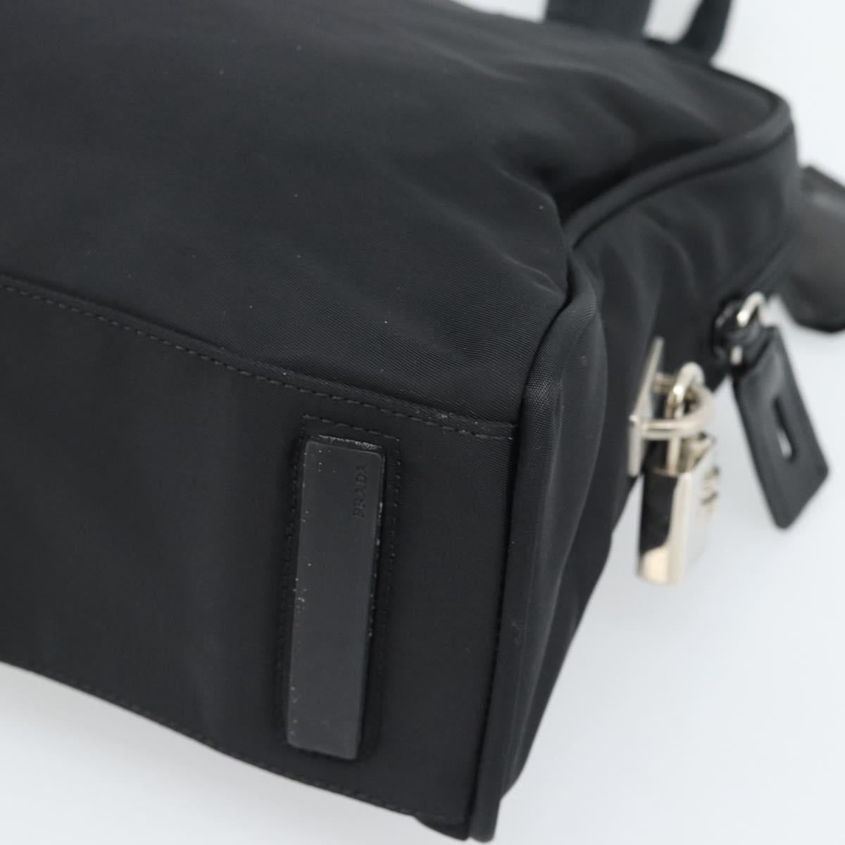 PRADA Hand Bag Nylon Black Silver Auth 174539