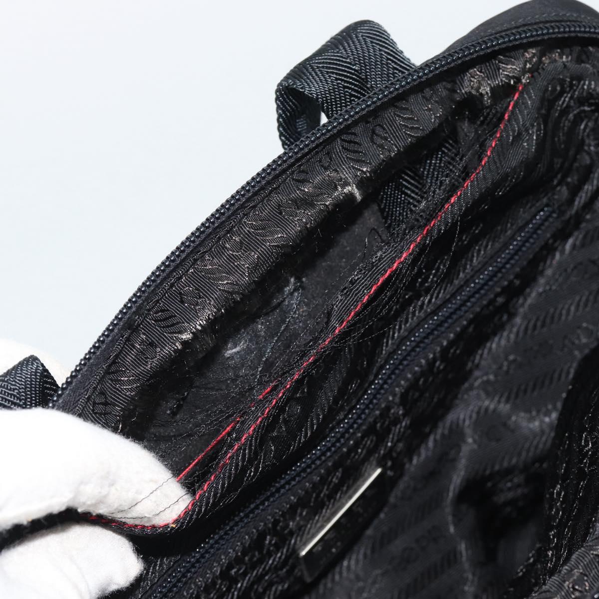 PRADA Hand Bag Nylon Black Silver Auth 174539