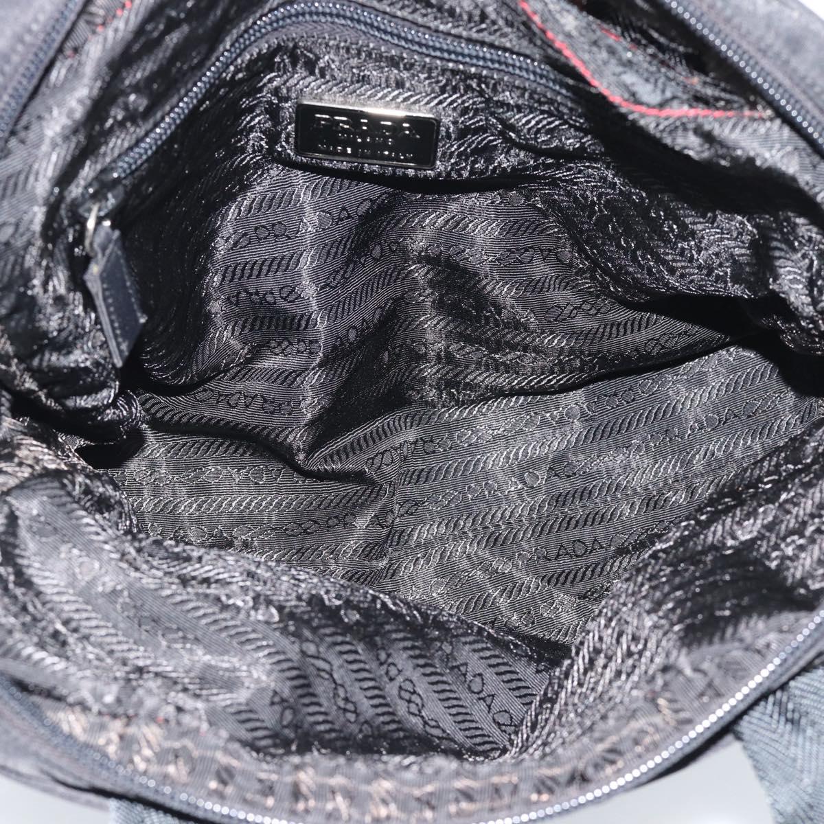 PRADA Hand Bag Nylon Black Silver Auth 174539