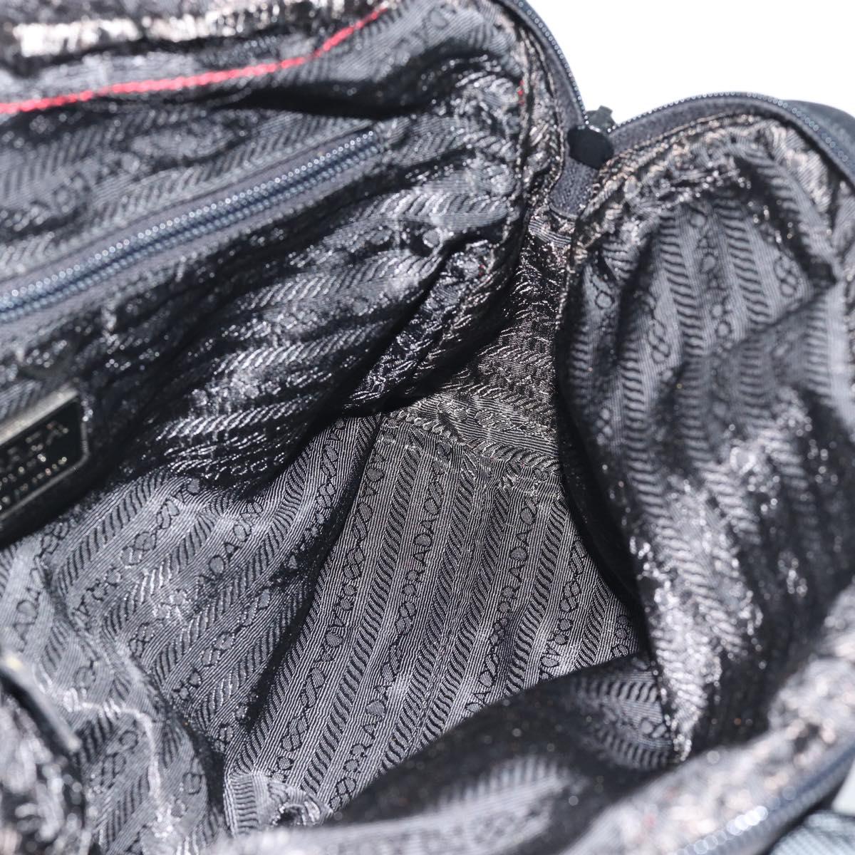 PRADA Hand Bag Nylon Black Silver Auth 174539