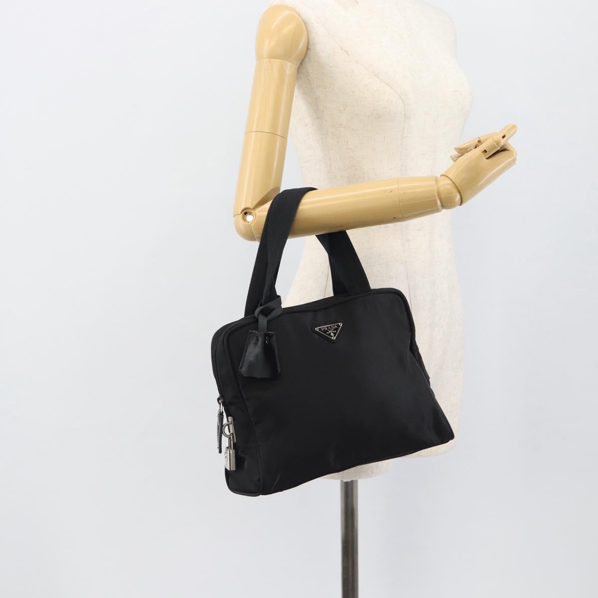 PRADA Hand Bag Nylon Black Silver Auth 174539