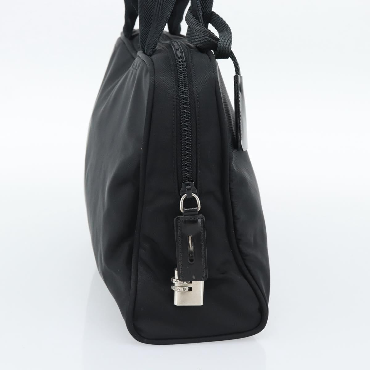 PRADA Hand Bag Nylon Black Silver Auth 174539