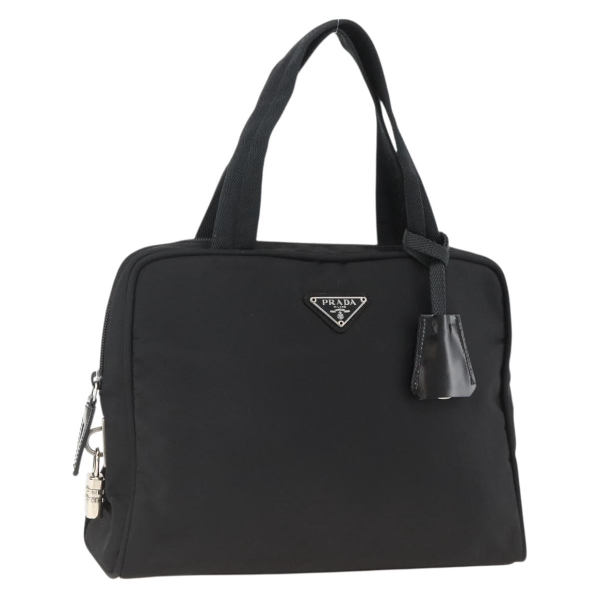PRADA Hand Bag Nylon Black Silver Auth 174539A