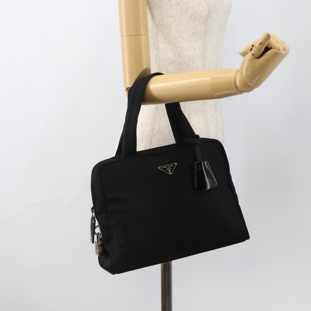 PRADA Hand Bag Nylon Black Silver Auth 174539A