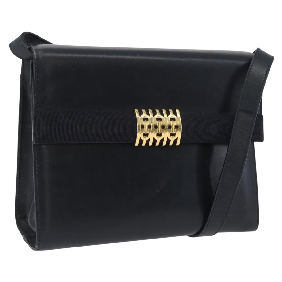 Salvatore Ferragamo Gancini Shoulder Bag Leather Navy Gold Auth 174541