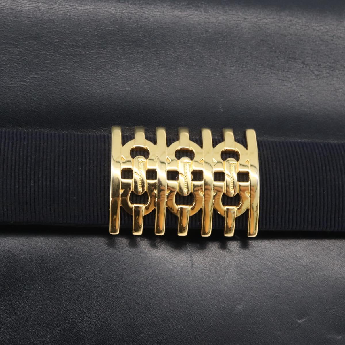 Salvatore Ferragamo Gancini Shoulder Bag Leather Navy Gold Auth 174541