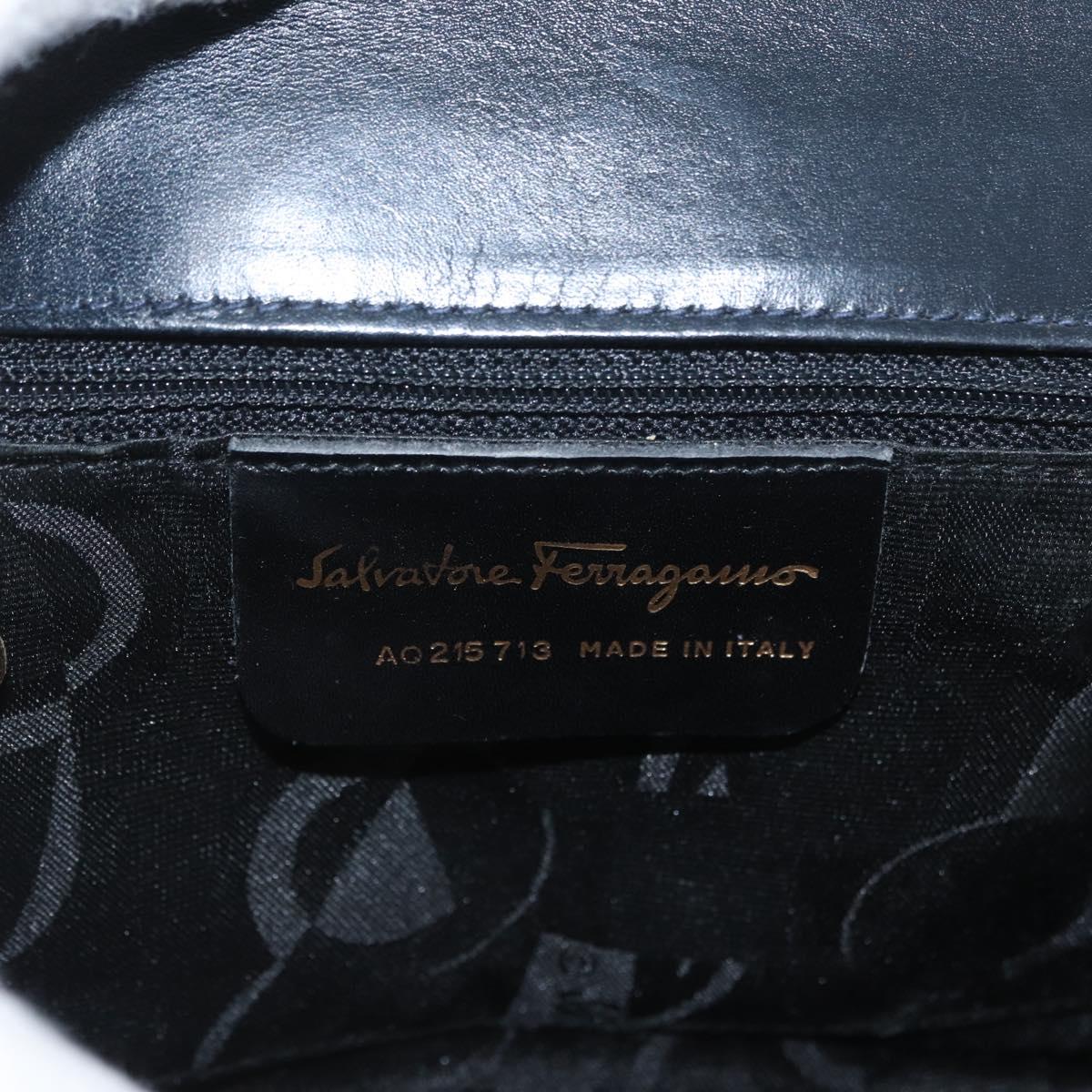 Salvatore Ferragamo Gancini Shoulder Bag Leather Navy Gold Auth 174541
