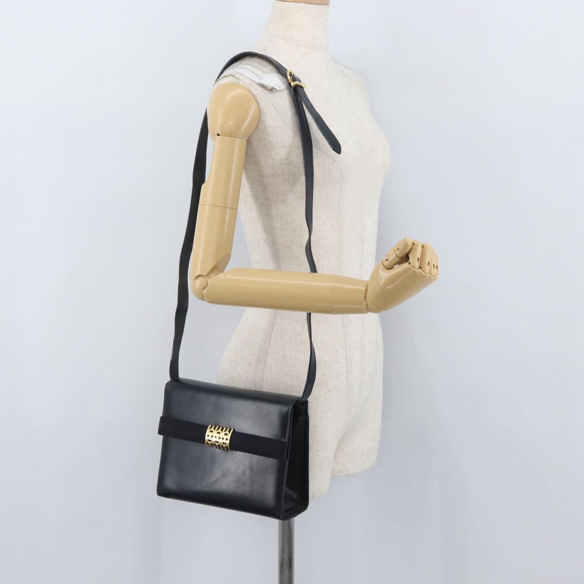 Salvatore Ferragamo Gancini Shoulder Bag Leather Navy Gold Auth 174541