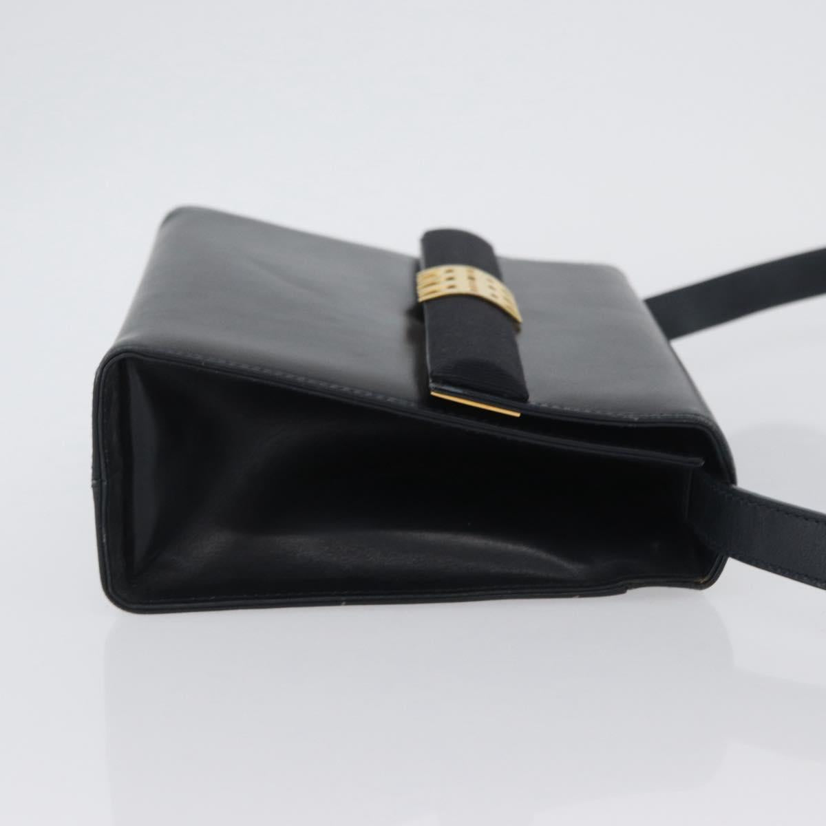Salvatore Ferragamo Gancini Shoulder Bag Leather Navy Gold Auth 174541