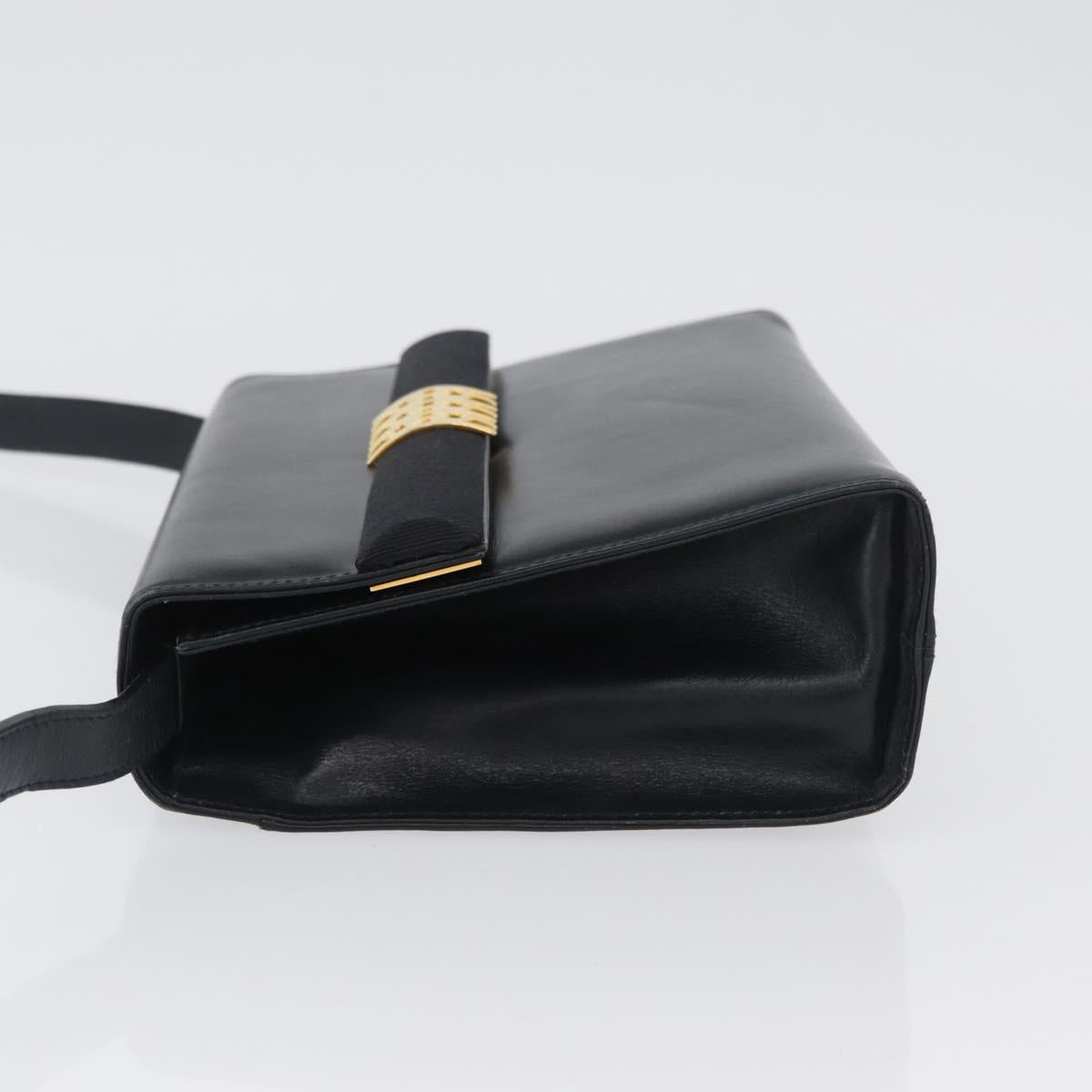 Salvatore Ferragamo Gancini Shoulder Bag Leather Navy Gold Auth 174541