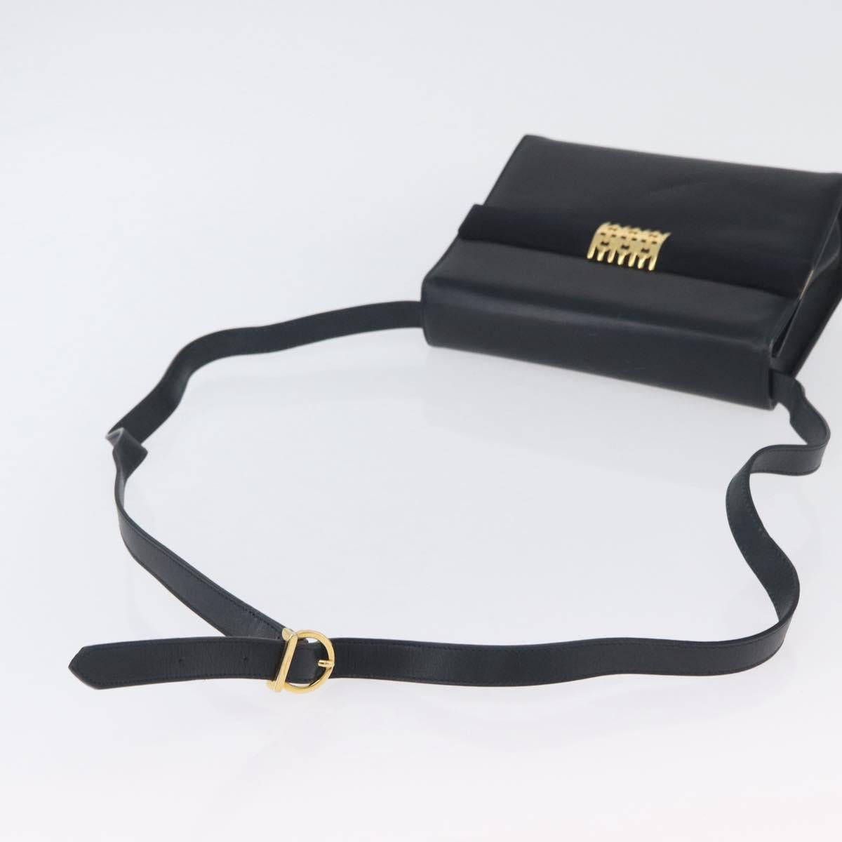 Salvatore Ferragamo Gancini Shoulder Bag Leather Navy Gold Auth 174541