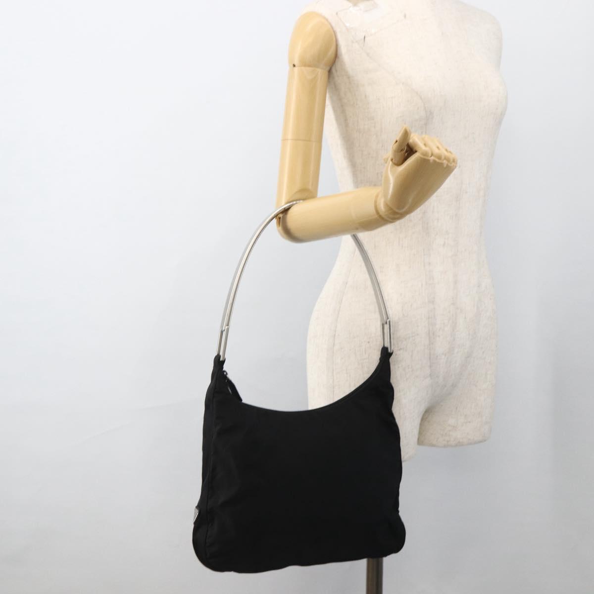 PRADA Shoulder Bag Nylon Black Silver Auth 174544