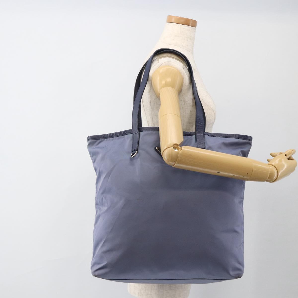 PRADA Tote Bag Nylon Leather Light Blue Silver Auth 174547