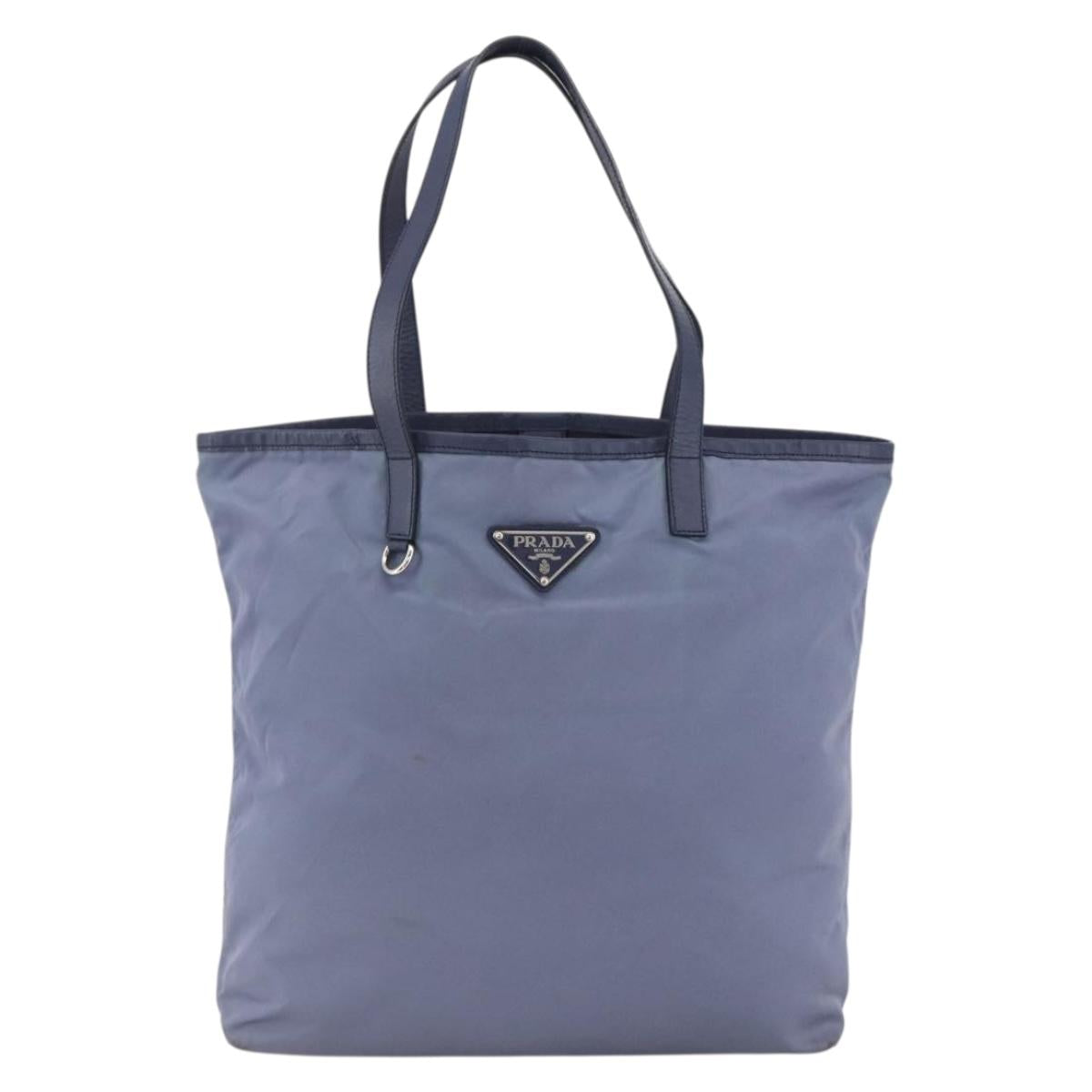 PRADA Tote Bag Nylon Leather Light Blue Silver Auth 174547