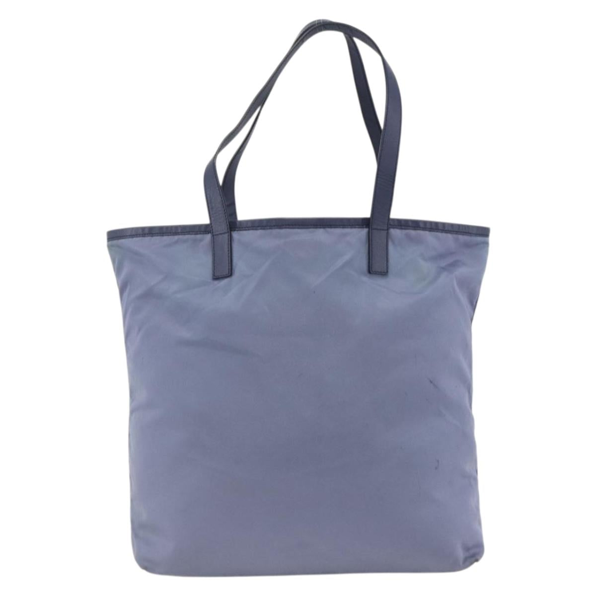 PRADA Tote Bag Nylon Leather Light Blue Silver Auth 174547