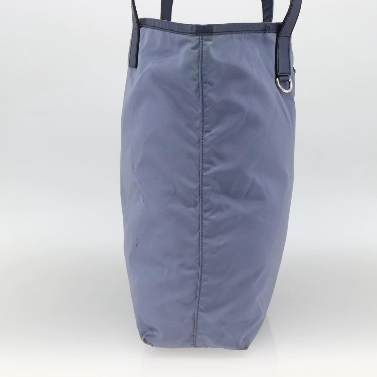 PRADA Tote Bag Nylon Leather Light Blue Silver Auth 174547