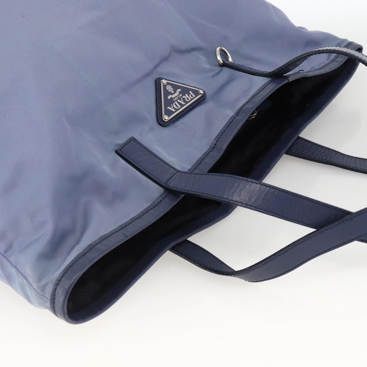 PRADA Tote Bag Nylon Leather Light Blue Silver Auth 174547