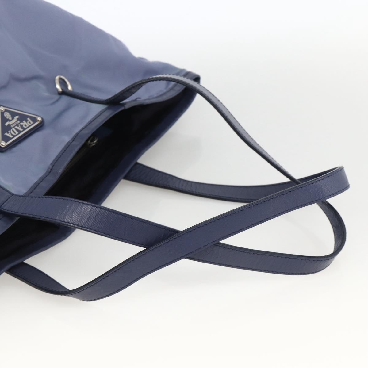 PRADA Tote Bag Nylon Leather Light Blue Silver Auth 174547