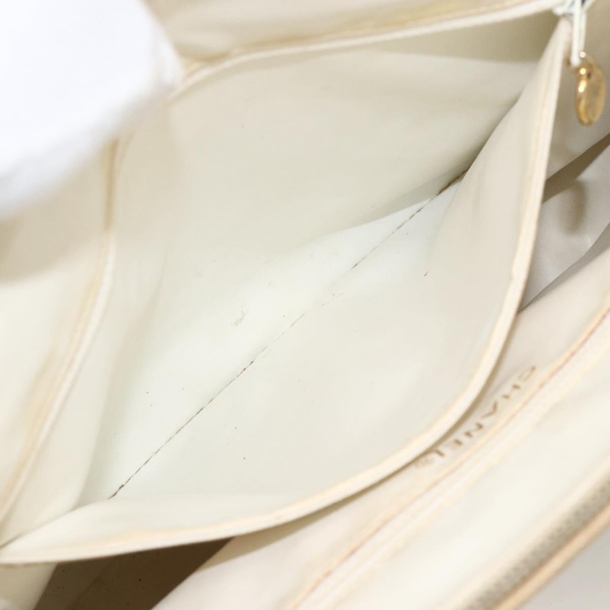 CHANEL Hand Bag Caviar Skin Cream Gold CC Auth 174548