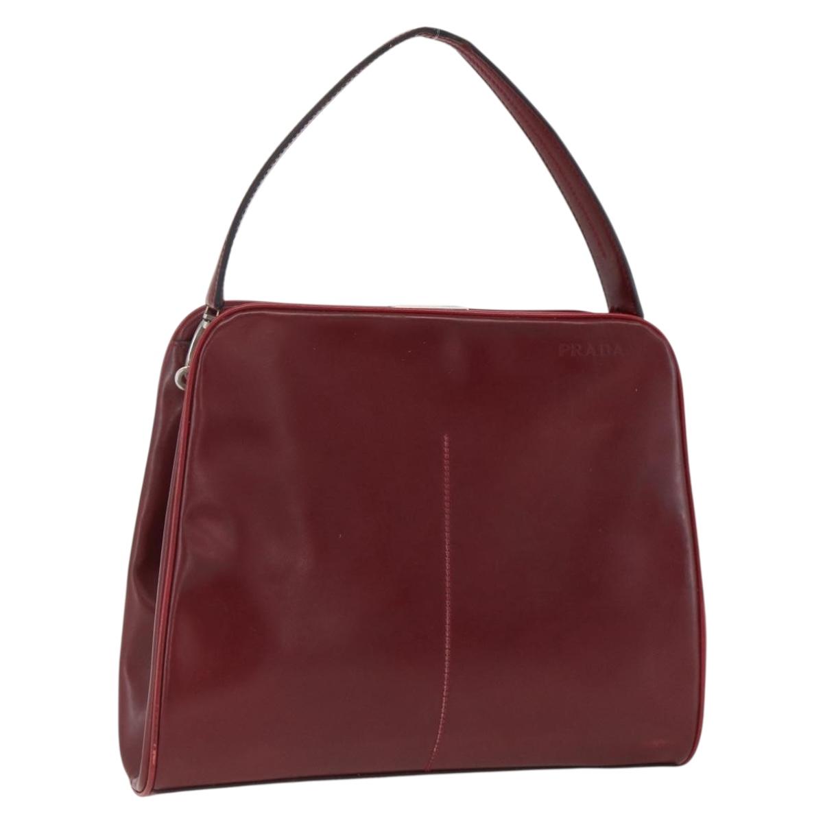 PRADA Hand Bag Leather Bordeaux Auth 174549