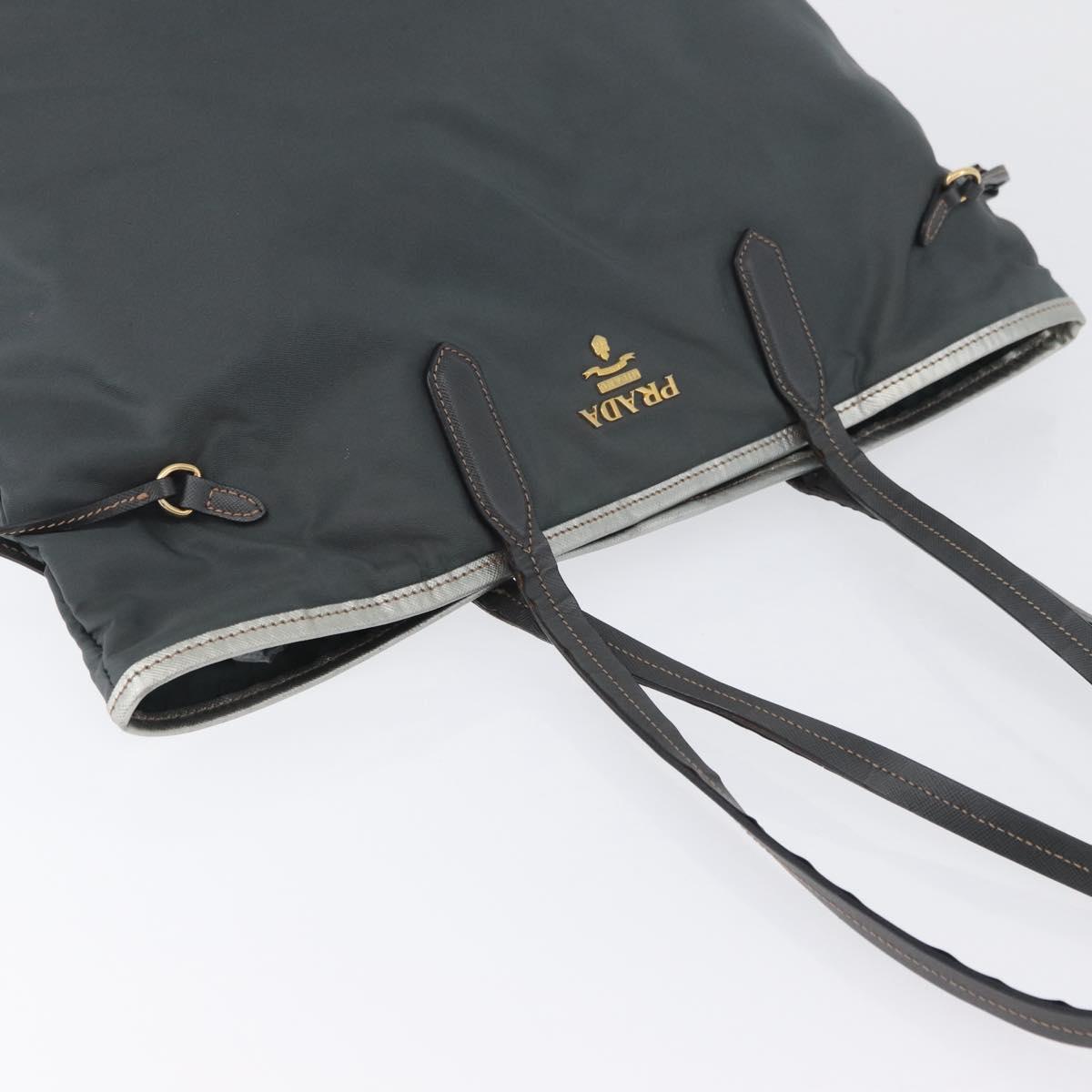 PRADA Tote Bag Nylon Gray Gold Auth 174553