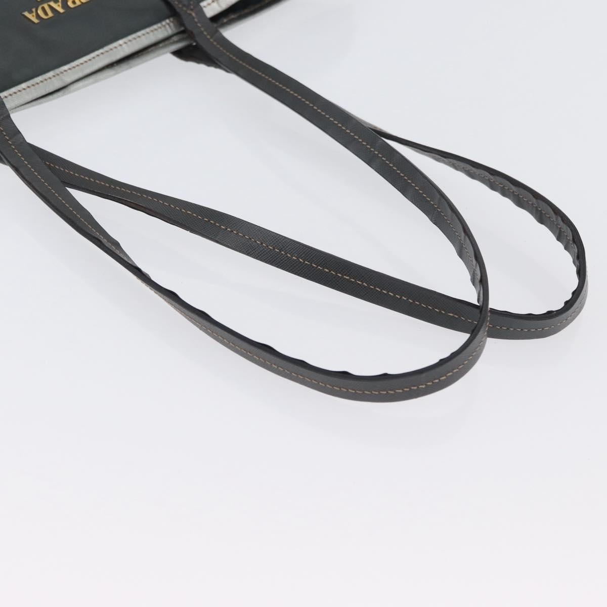 PRADA Tote Bag Nylon Gray Gold Auth 174553