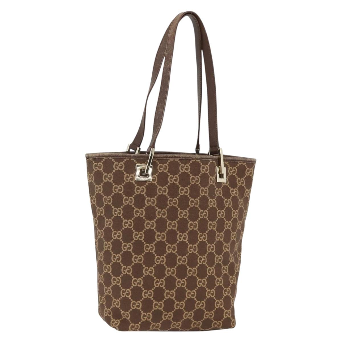 GUCCI GG Canvas Tote Bag Brown Gold 002 1099 Auth 174556