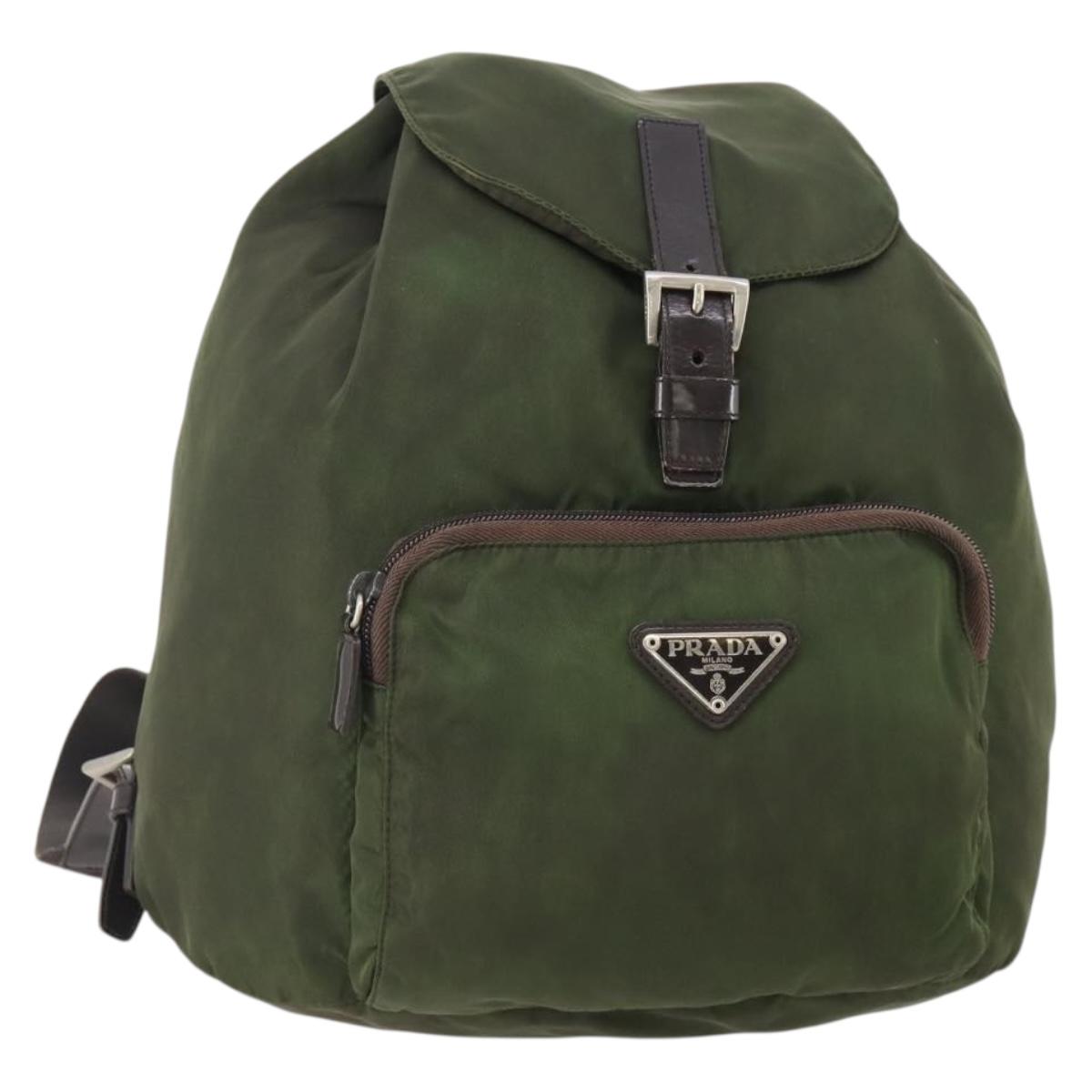 PRADA Backpack Nylon Green Silver Auth 174558