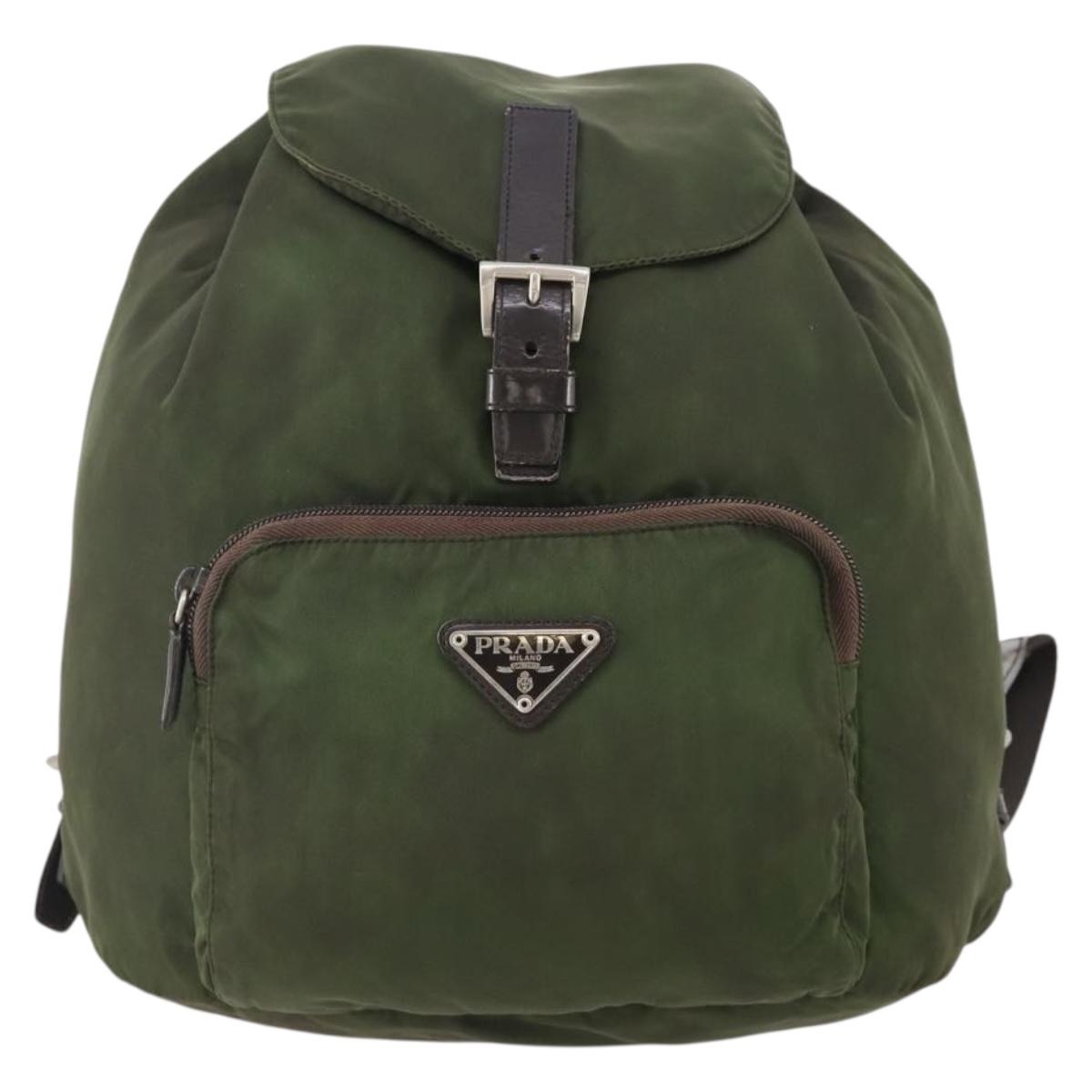 PRADA Backpack Nylon Green Silver Auth 174558