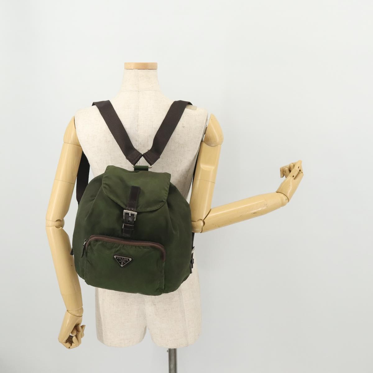 PRADA Backpack Nylon Green Silver Auth 174558