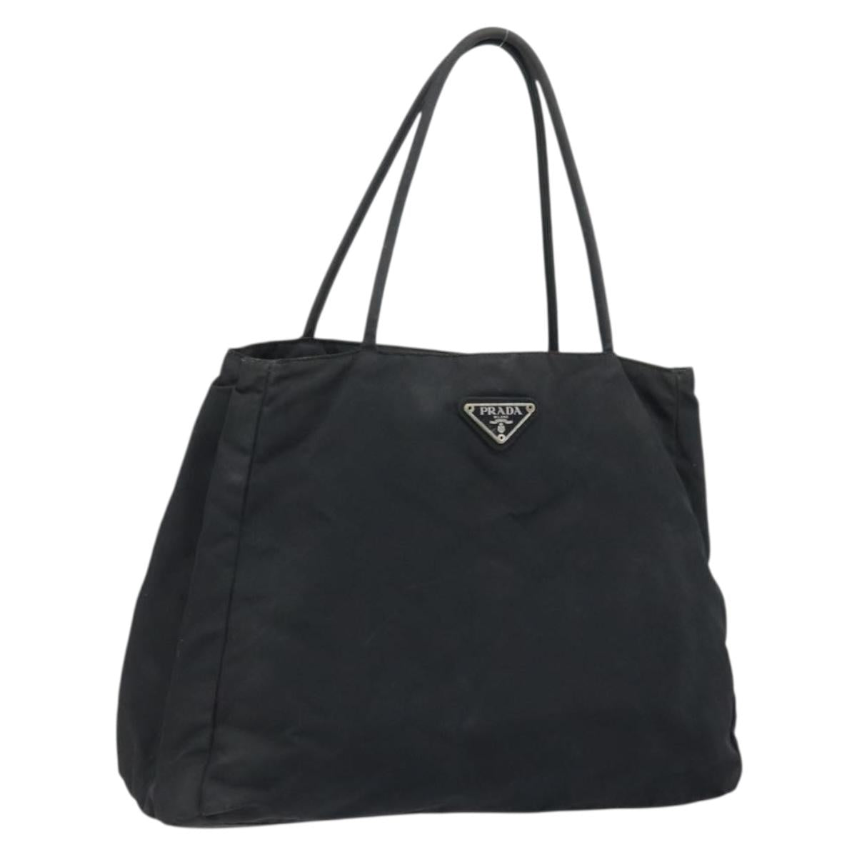 PRADA Tote Bag Nylon Black Silver Auth 174561
